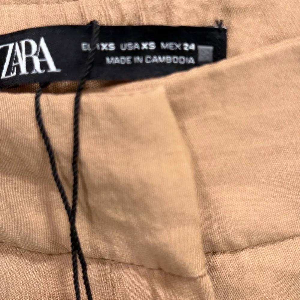 Zara Tan Pleated High-Waist Bermuda Shorts